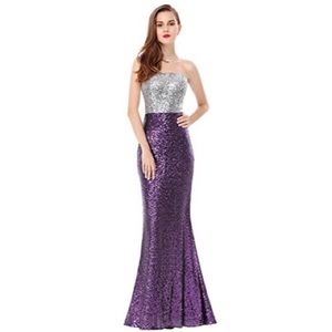 Ever Pretty Purple & Silver Strapless Mermaid Sequin Floor Length Prom Dress 4